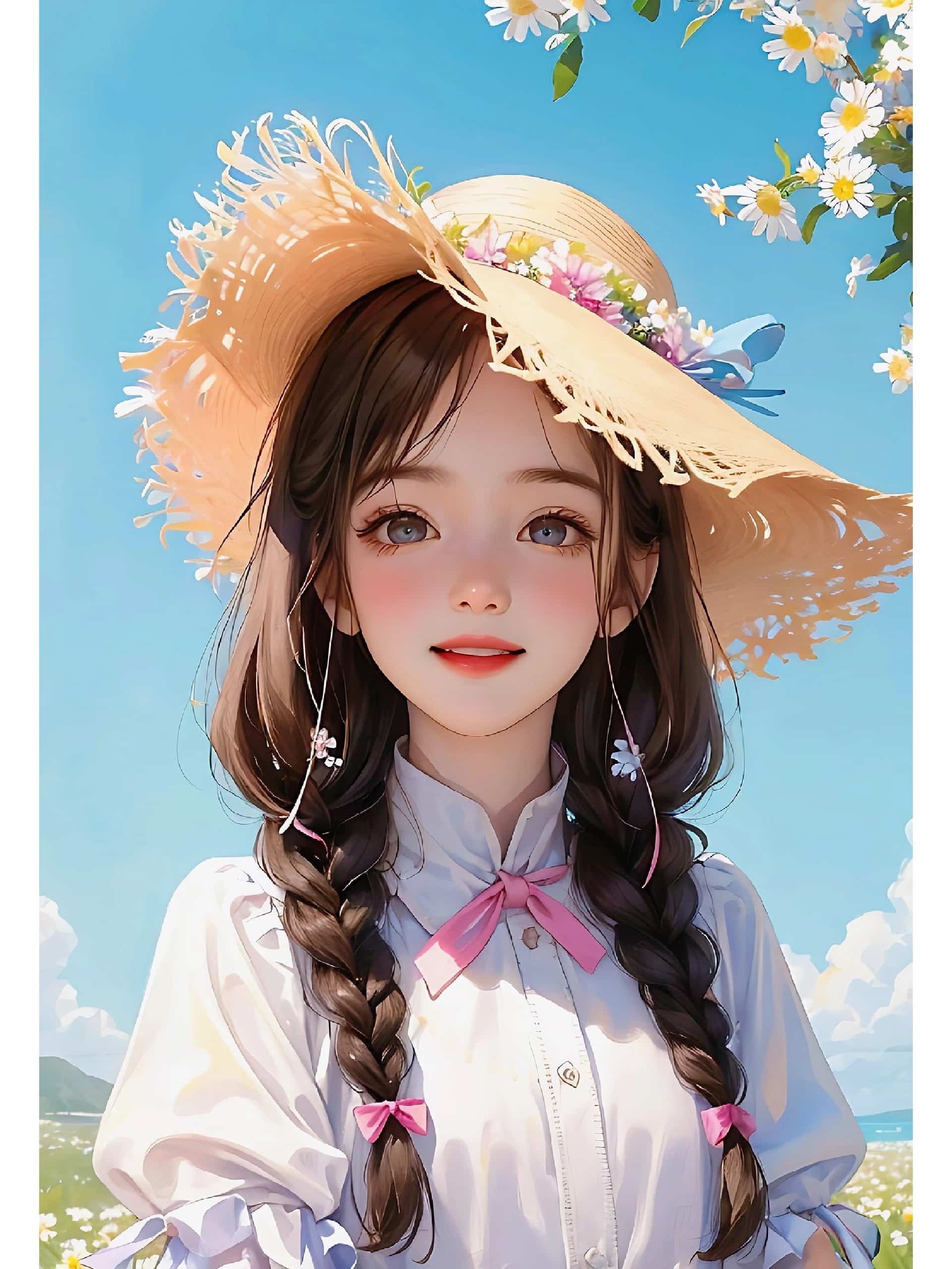 高颜值可爱女生头像 AI绘画捧花阳光少女头像_4