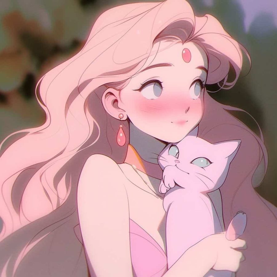 粉色系高颜值可爱动漫女生头像 AI绘画抱猫女孩_3