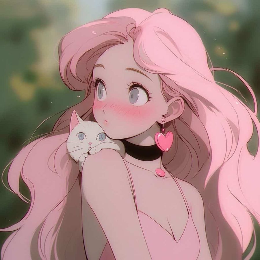 粉色系高颜值可爱动漫女生头像 AI绘画抱猫女孩_9