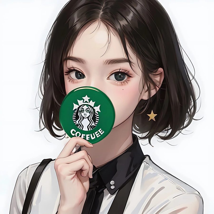 星巴克美女喝咖啡头像AI动漫卡通风_5
