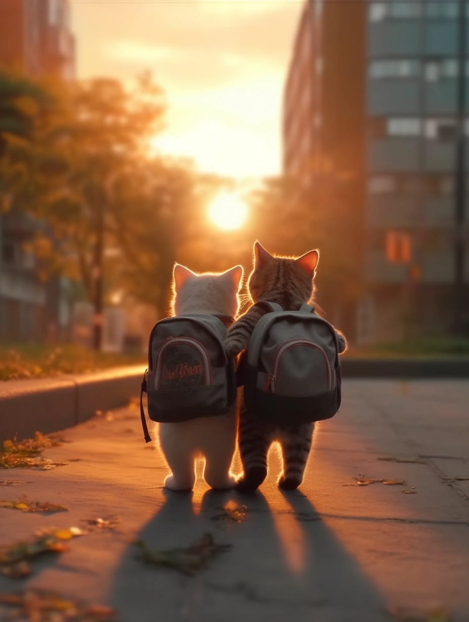 Ai绘画猫咪背着书包一起上学放学像极了我们的小时候_5