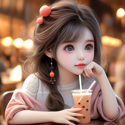 可爱女孩喝奶茶AI绘制头像 漂亮的奶茶妹妹女生头像