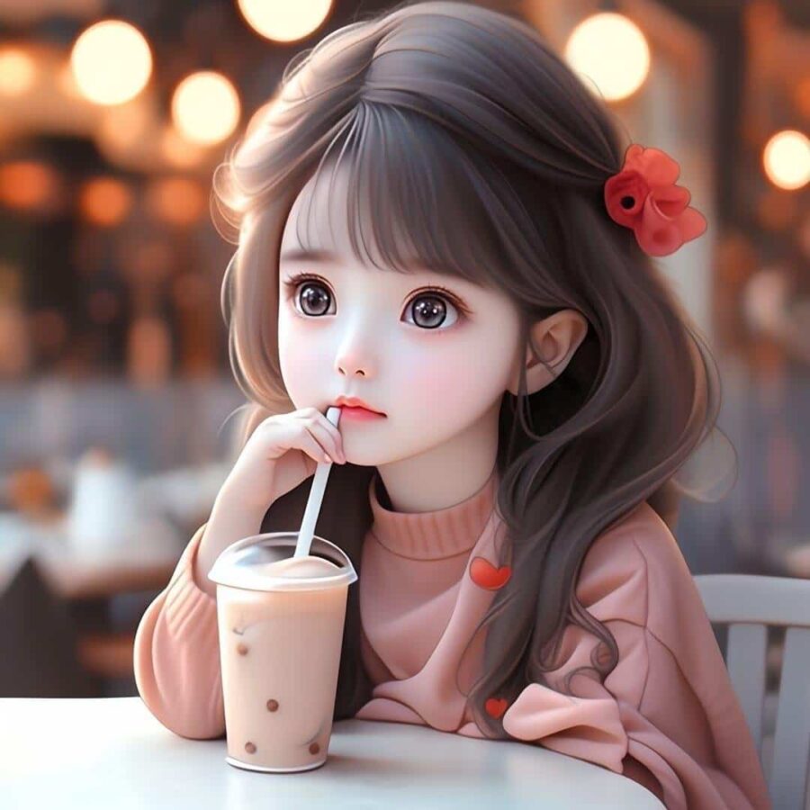 可爱女孩喝奶茶AI绘制头像 漂亮的奶茶妹妹女生头像_2