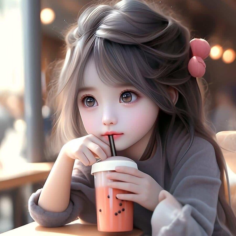 可爱女孩喝奶茶AI绘制头像 漂亮的奶茶妹妹女生头像_3