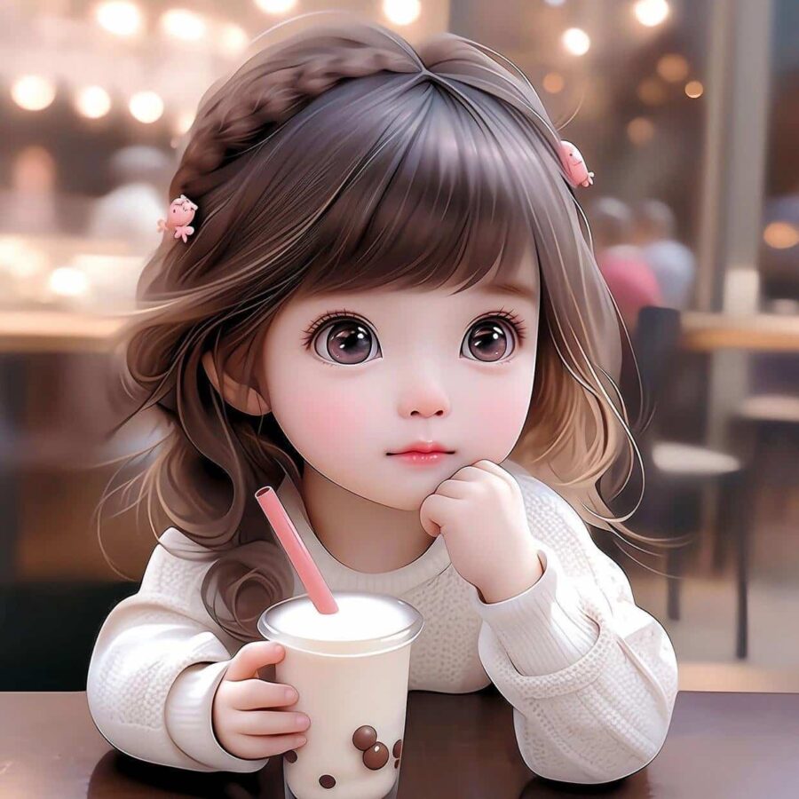 可爱女孩喝奶茶AI绘制头像 漂亮的奶茶妹妹女生头像_5