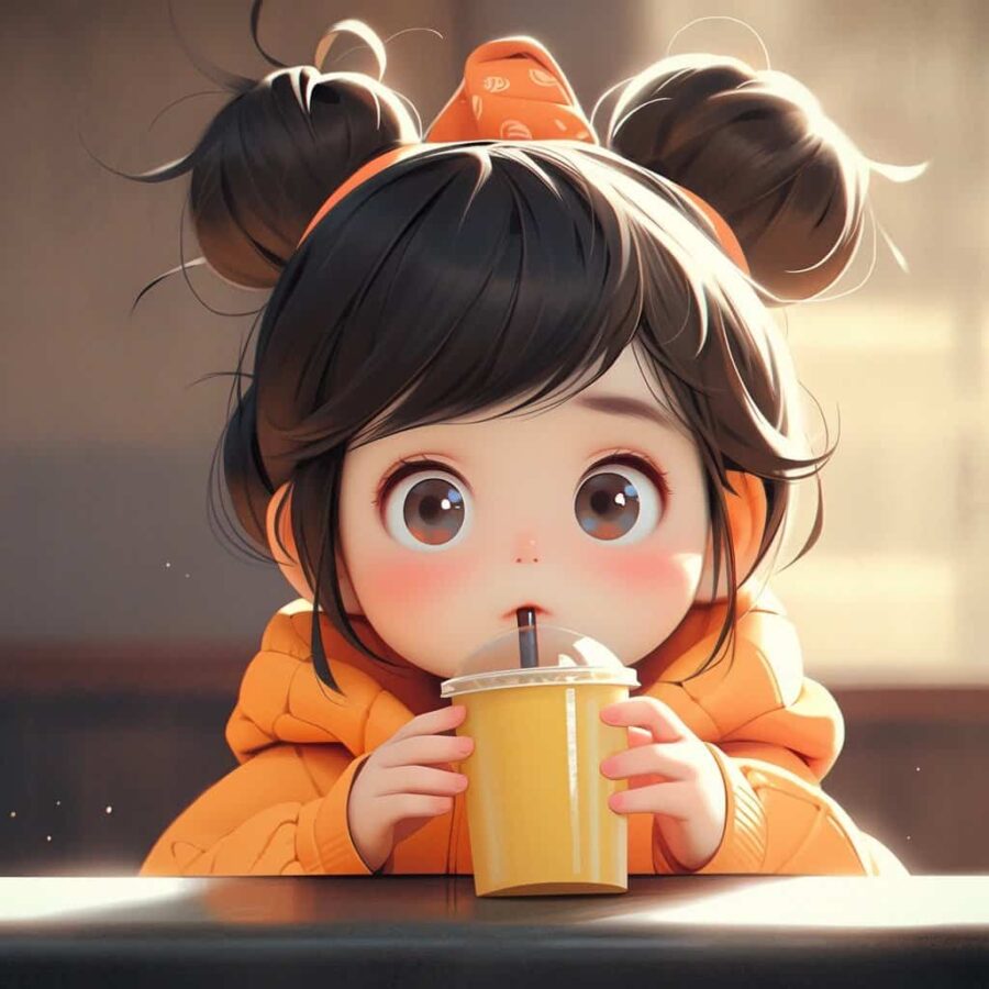 可爱女孩喝奶茶AI绘制头像 漂亮的奶茶妹妹女生头像_12