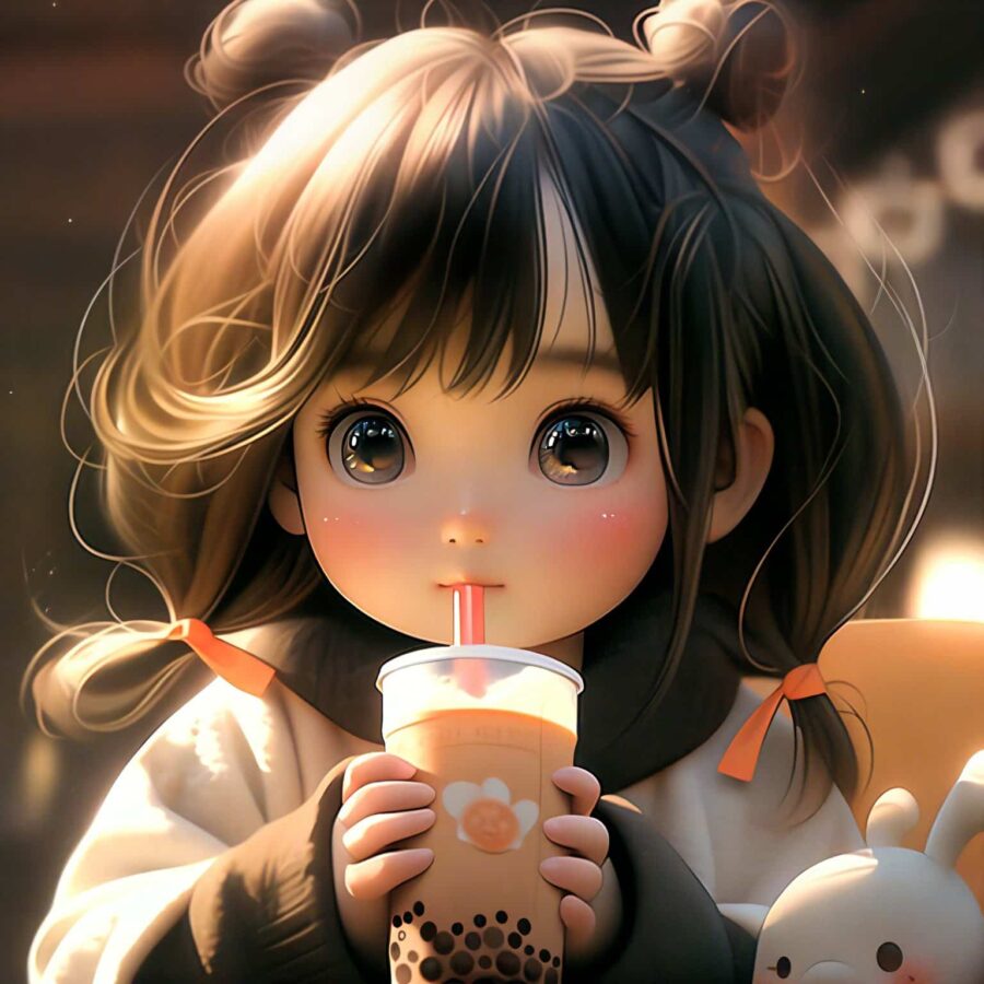 可爱女孩喝奶茶AI绘制头像 漂亮的奶茶妹妹女生头像_16