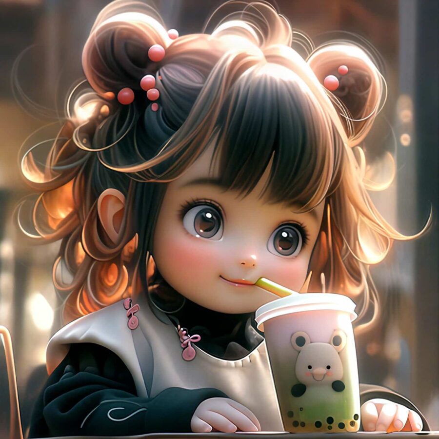 可爱女孩喝奶茶AI绘制头像 漂亮的奶茶妹妹女生头像_18