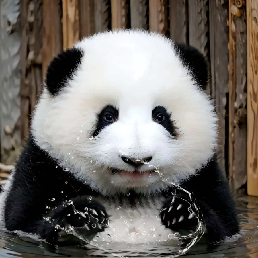 大熊猫花花洗澡高清微信头像图片 呆萌可爱动物大熊猫和花头像_3