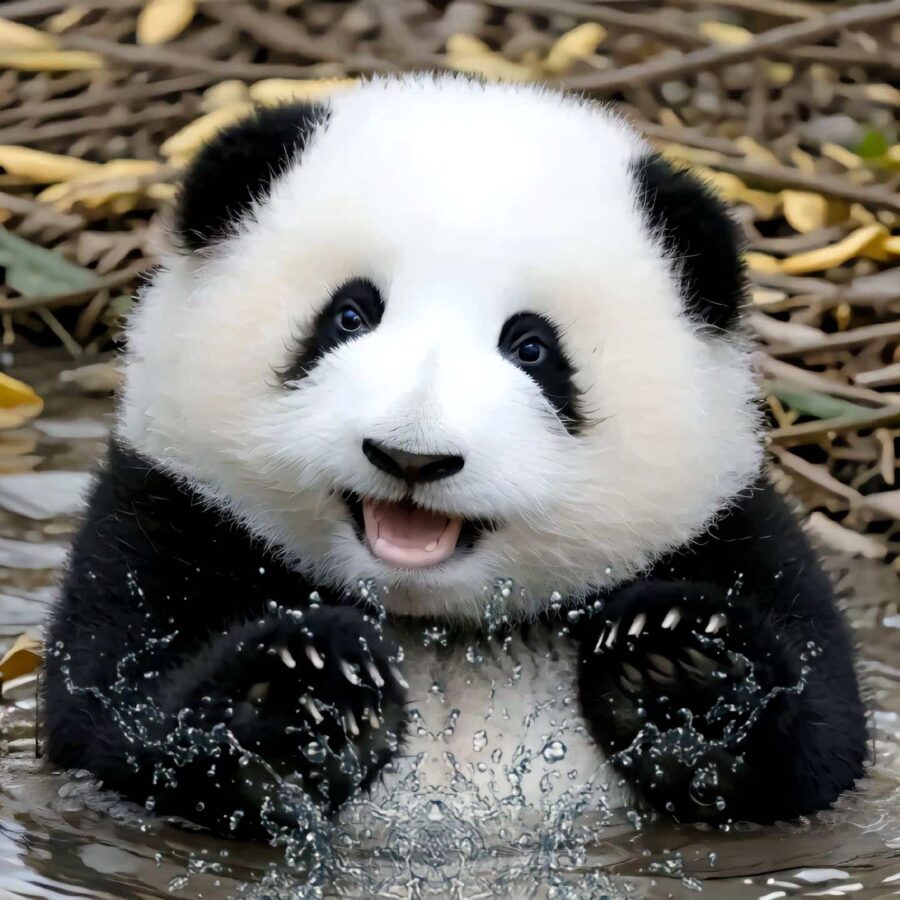 大熊猫花花洗澡高清微信头像图片 呆萌可爱动物大熊猫和花头像_4