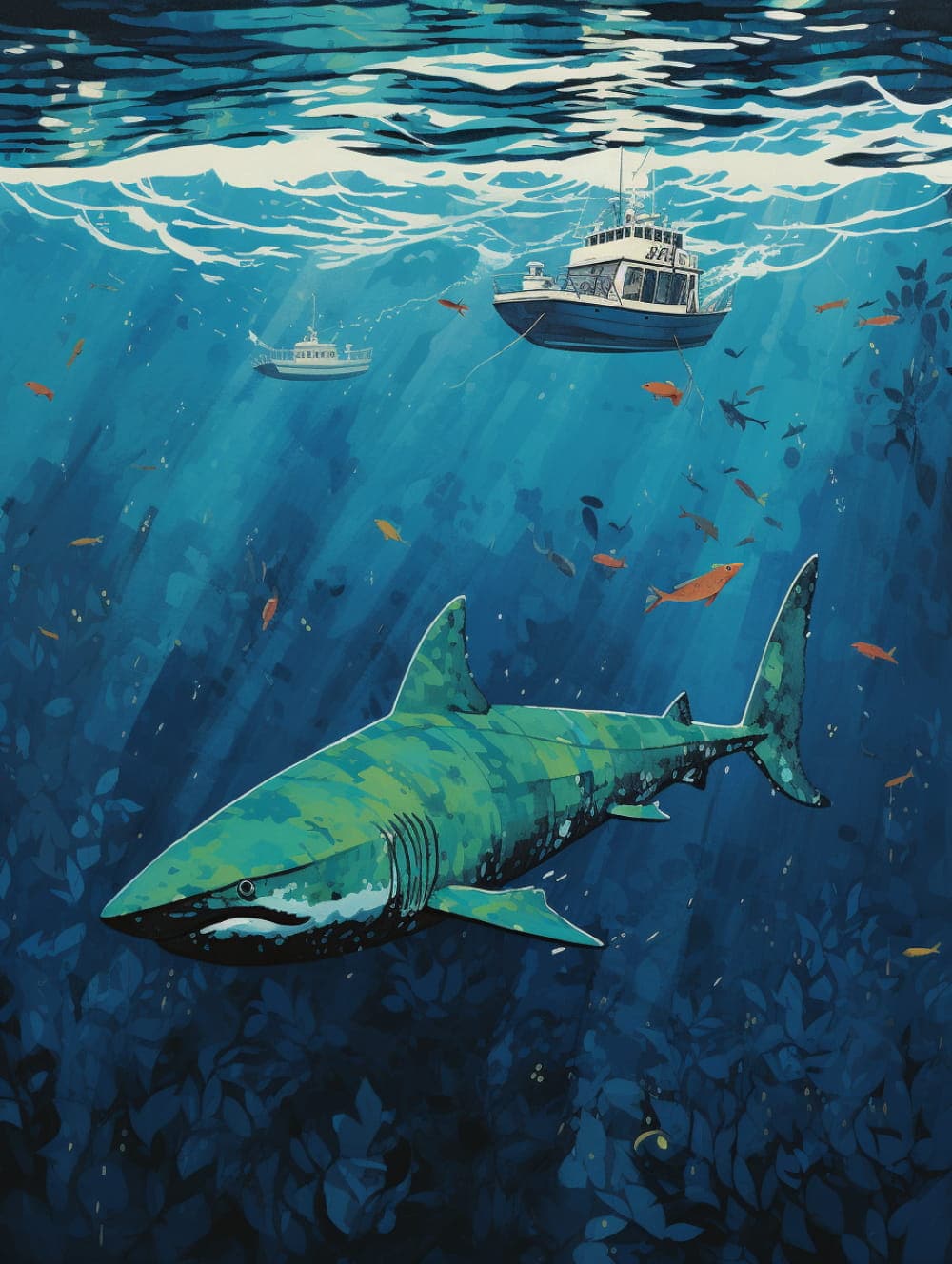 巨齿鲨二次元卡通漫画图片 Midjourney Ai绘图_1