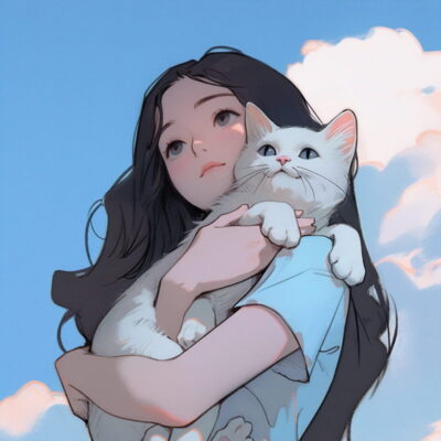 女孩抱着猫咪头顶蓝天白云治愈系女生Ai头像