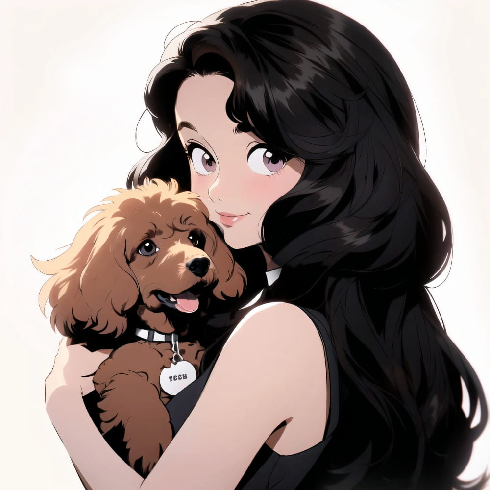 女孩抱着泰迪狗狗的头像 Ai卡通动漫风泰迪头像_1