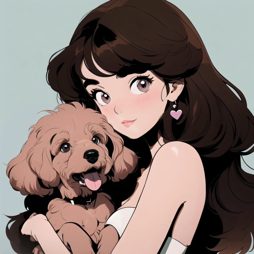 女孩抱着泰迪狗狗的头像 Ai卡通动漫风泰迪头像_2
