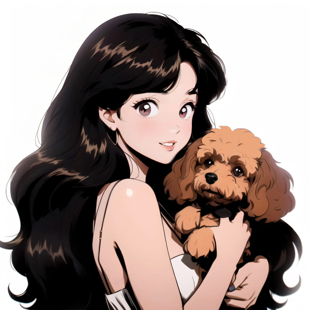 女孩抱着泰迪狗狗的头像 Ai卡通动漫风泰迪头像_3