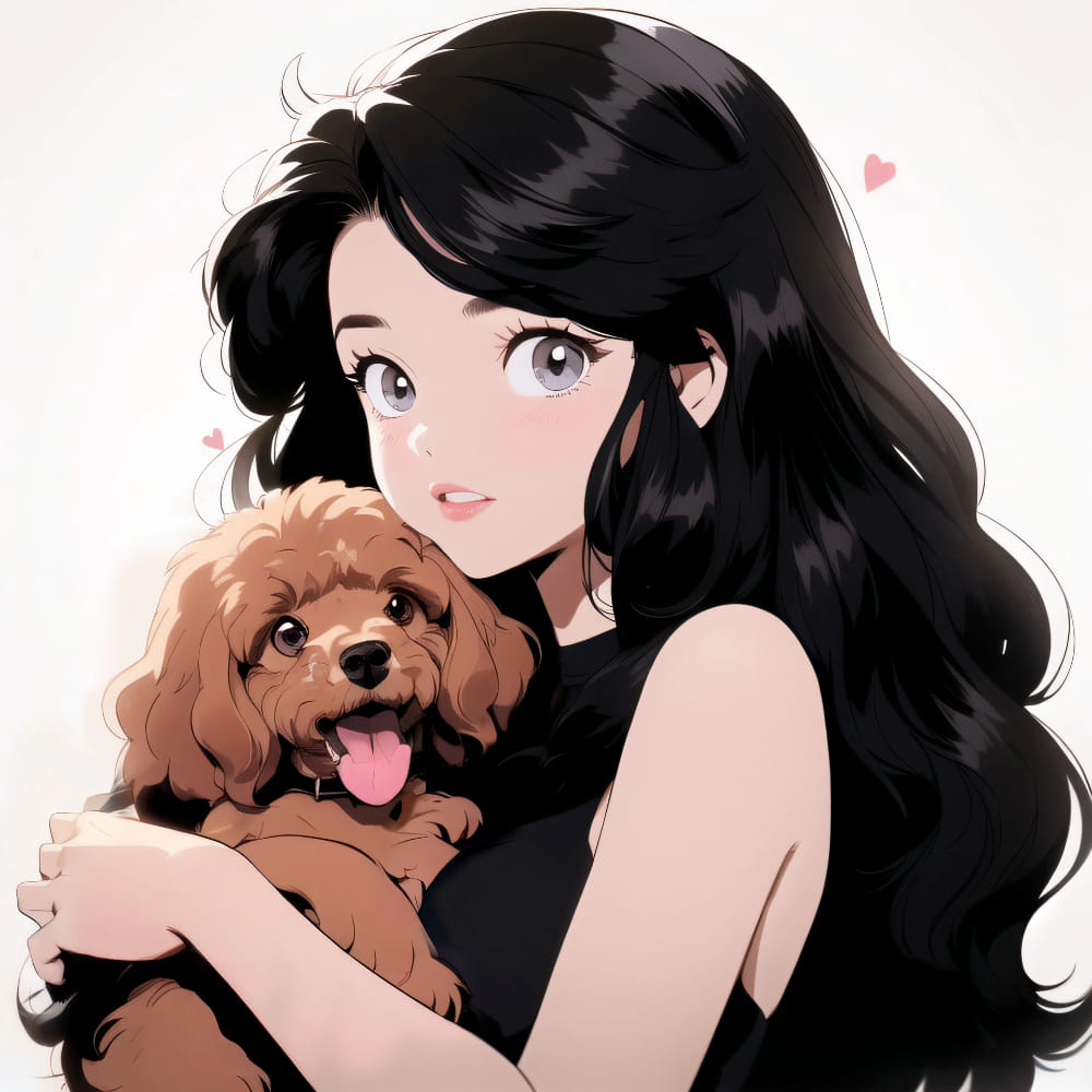 女孩抱着泰迪狗狗的头像 Ai卡通动漫风泰迪头像_4