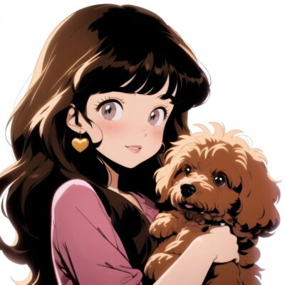 女孩抱着泰迪狗狗的头像 Ai卡通动漫风泰迪头像