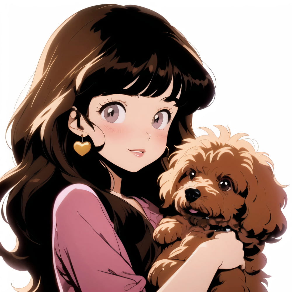 女孩抱着泰迪狗狗的头像 Ai卡通动漫风泰迪头像_5