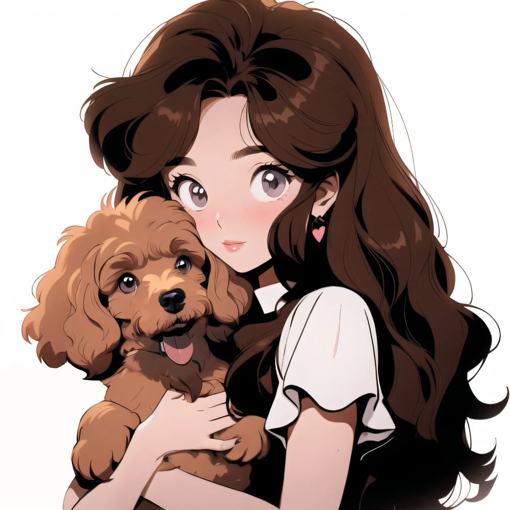 女孩抱着泰迪狗狗的头像 Ai卡通动漫风泰迪头像_6