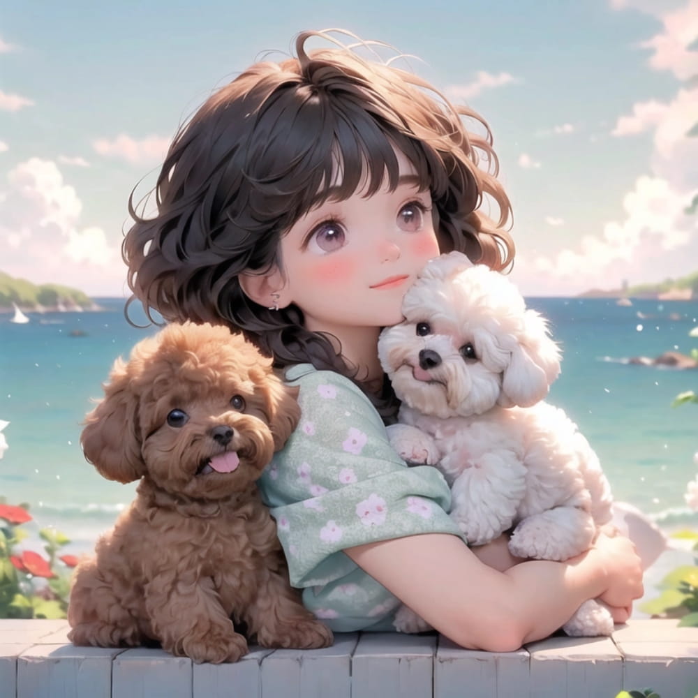 女孩抱着泰迪狗狗的头像 Ai卡通动漫风泰迪头像_7
