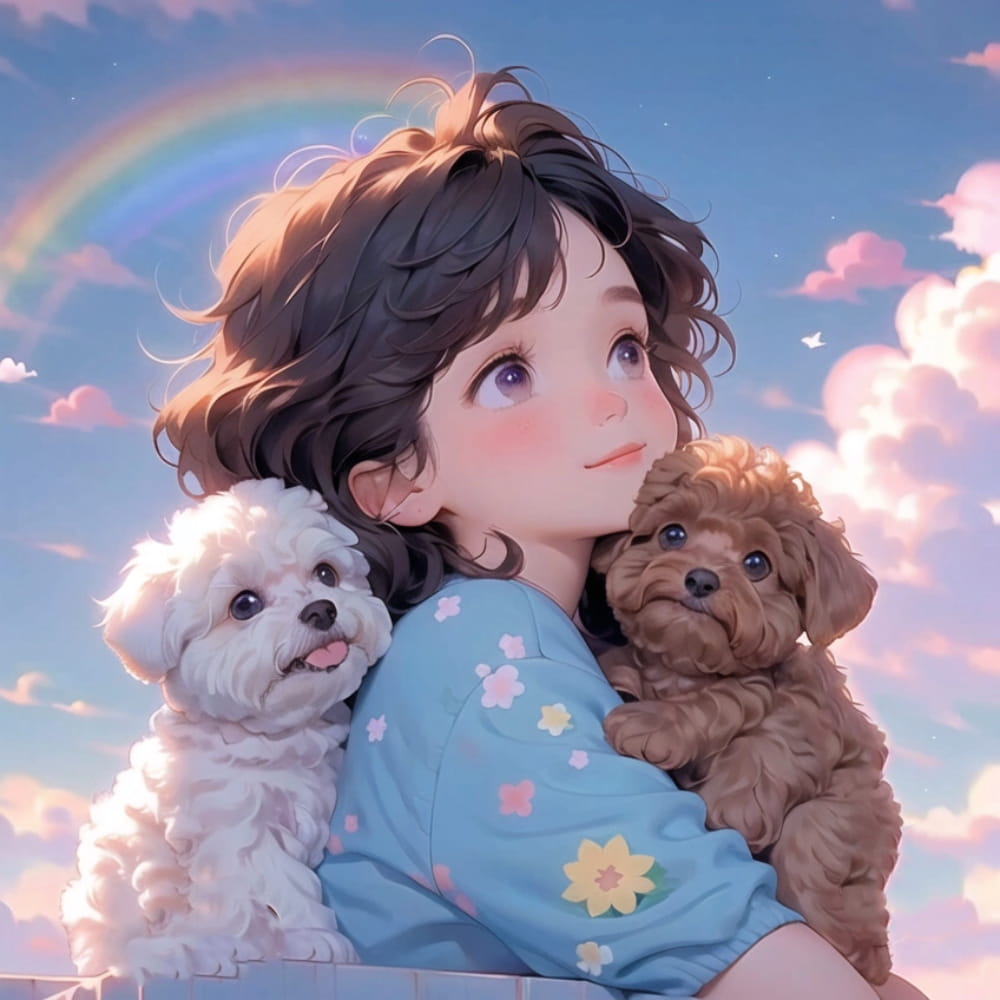女孩抱着泰迪狗狗的头像 Ai卡通动漫风泰迪头像_8