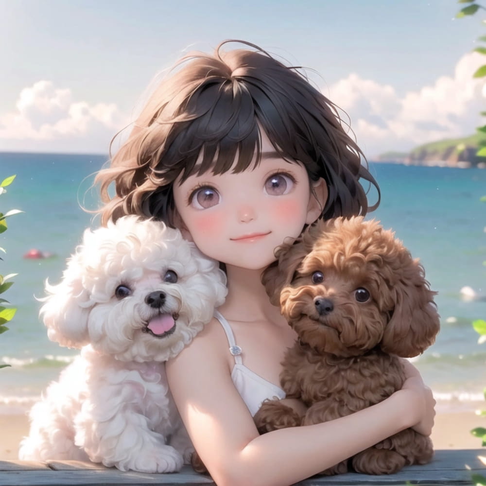 女孩抱着泰迪狗狗的头像 Ai卡通动漫风泰迪头像_9