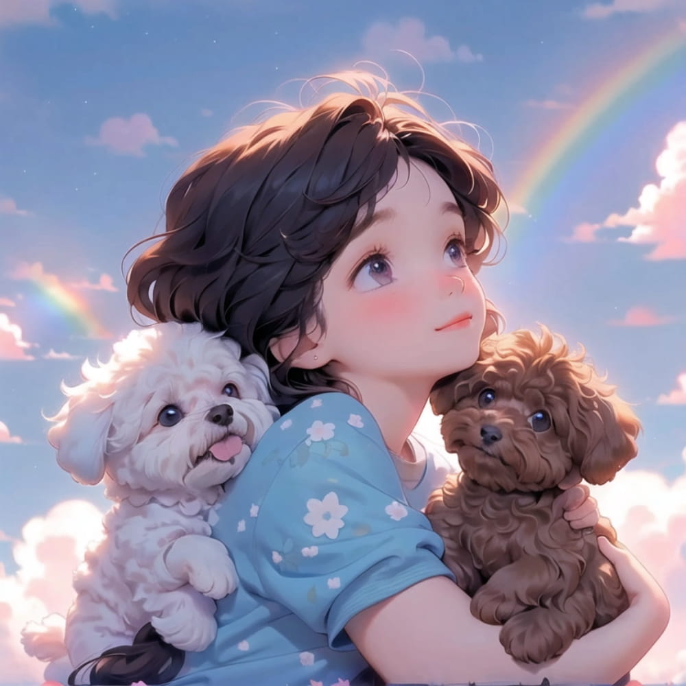 女孩抱着泰迪狗狗的头像 Ai卡通动漫风泰迪头像_10