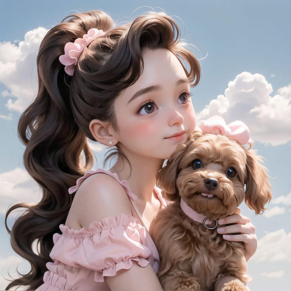 女孩抱着泰迪狗狗的头像 Ai卡通动漫风泰迪头像_13