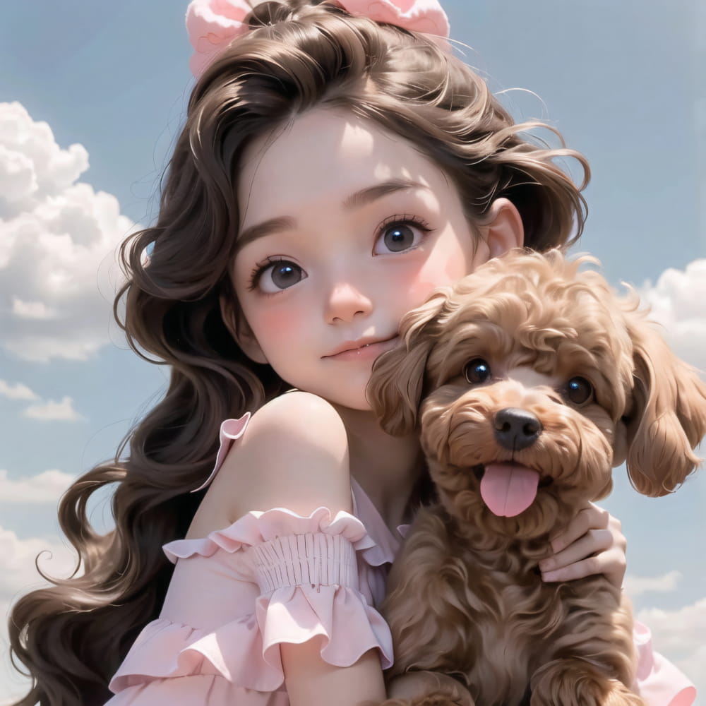 女孩抱着泰迪狗狗的头像 Ai卡通动漫风泰迪头像_14