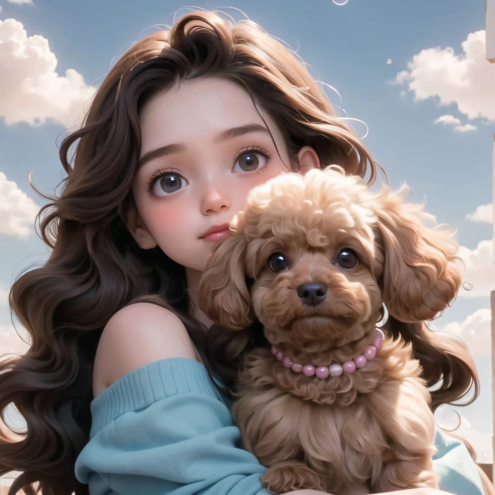 女孩抱着泰迪狗狗的头像 Ai卡通动漫风泰迪头像_15