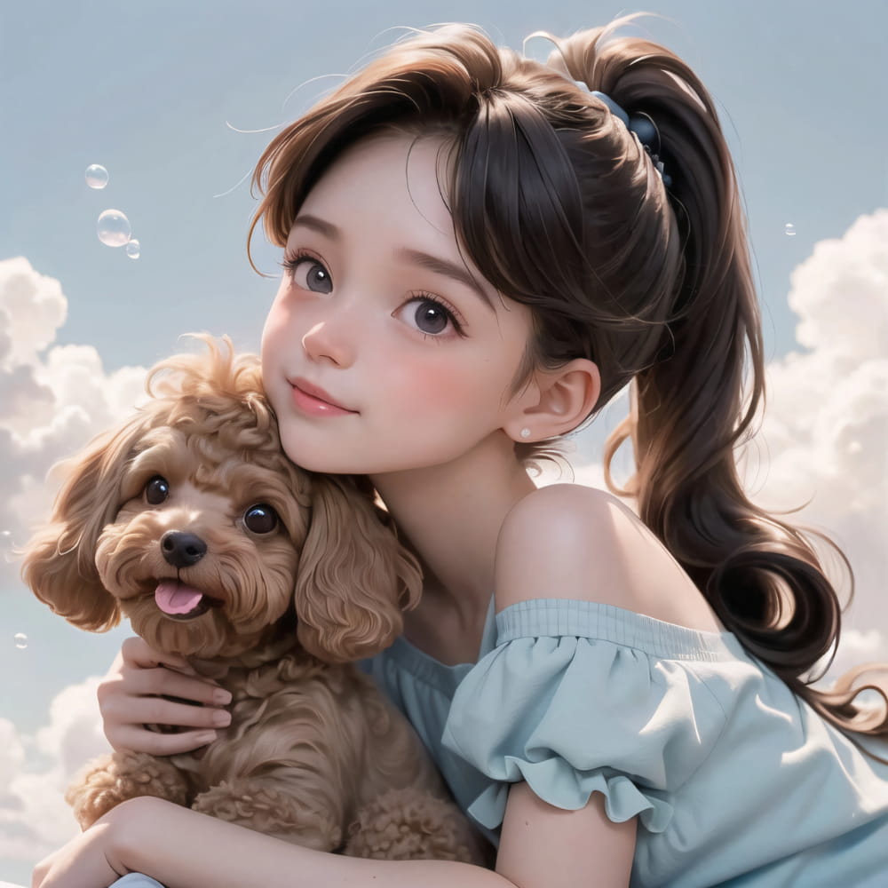 女孩抱着泰迪狗狗的头像 Ai卡通动漫风泰迪头像_16