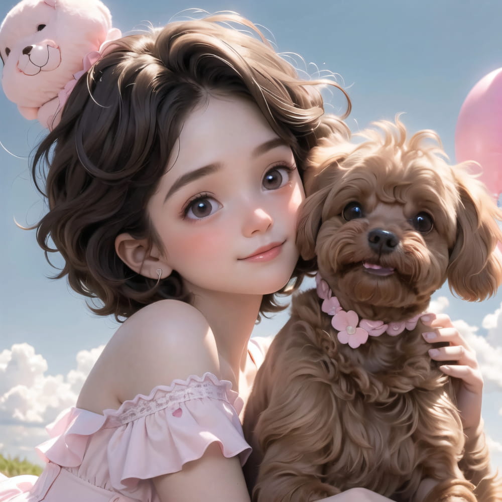女孩抱着泰迪狗狗的头像 Ai卡通动漫风泰迪头像_17