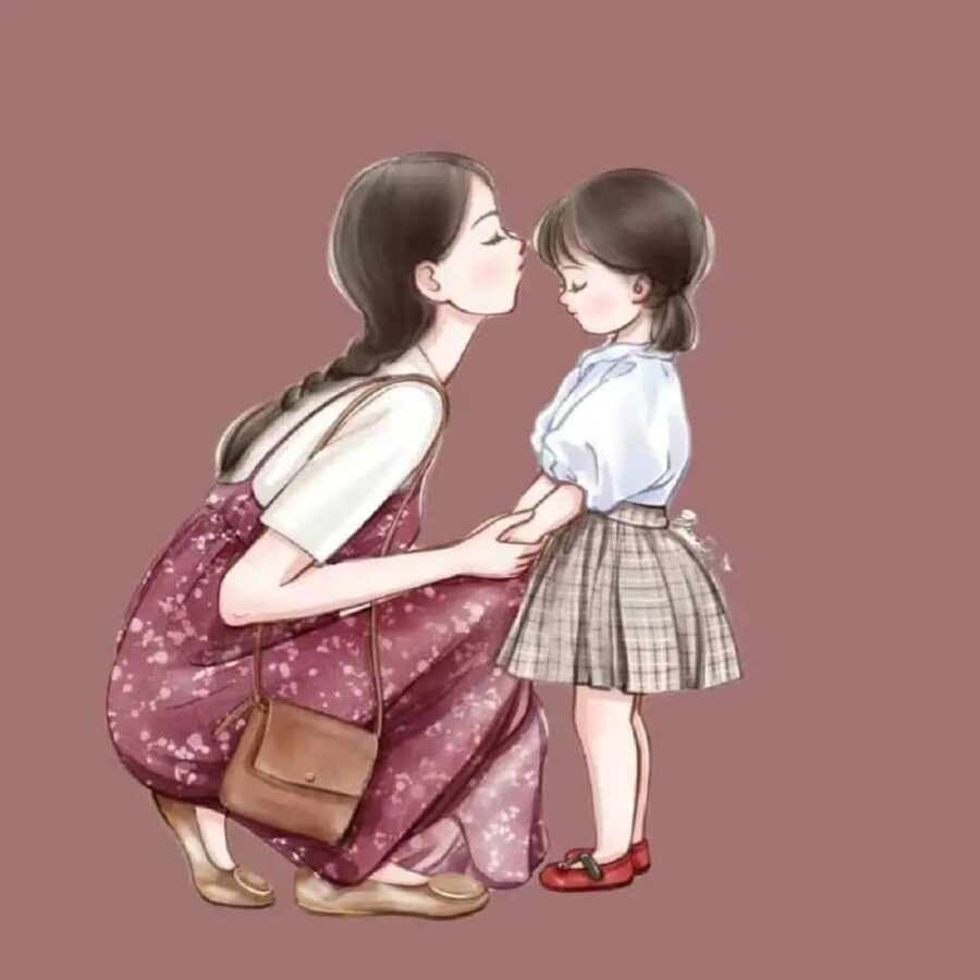妈妈和一个女儿卡通漫画版微信头像 优质唯美亲子母女头像图_1