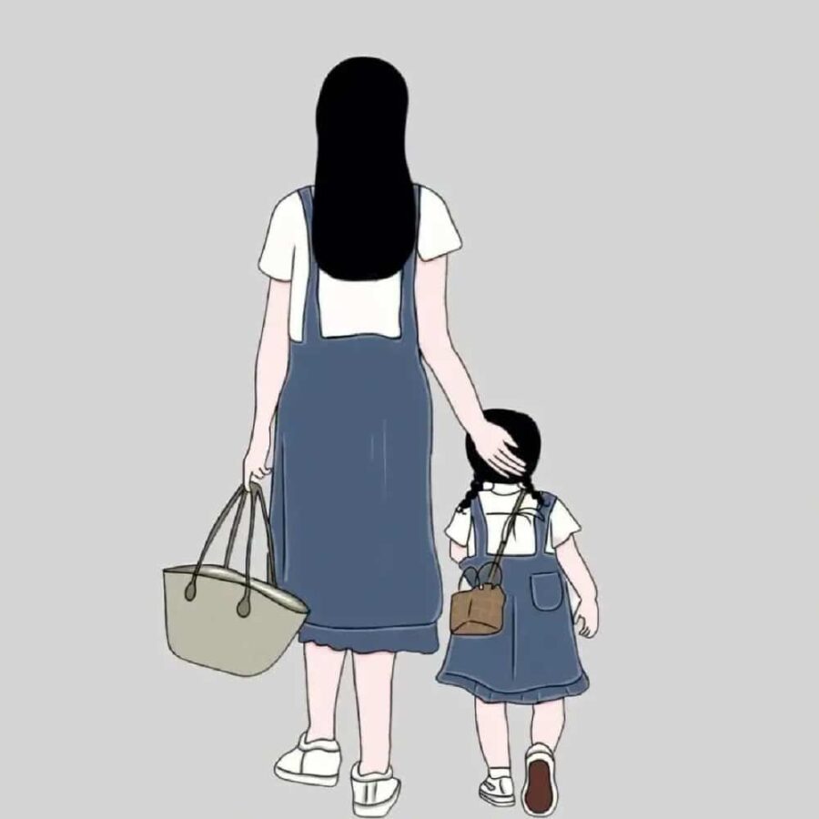 妈妈和一个女儿卡通漫画版微信头像 优质唯美亲子母女头像图_2