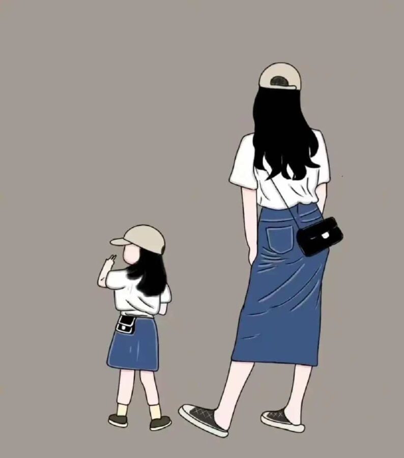 妈妈和一个女儿卡通漫画版微信头像 优质唯美亲子母女头像图_8