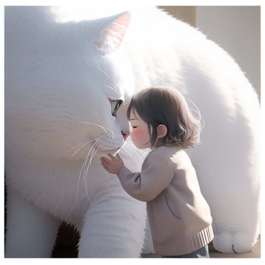 小女孩抱大猫大狗有爱治愈系微信头像 AI绘画柴犬白猫和女孩头像图_10