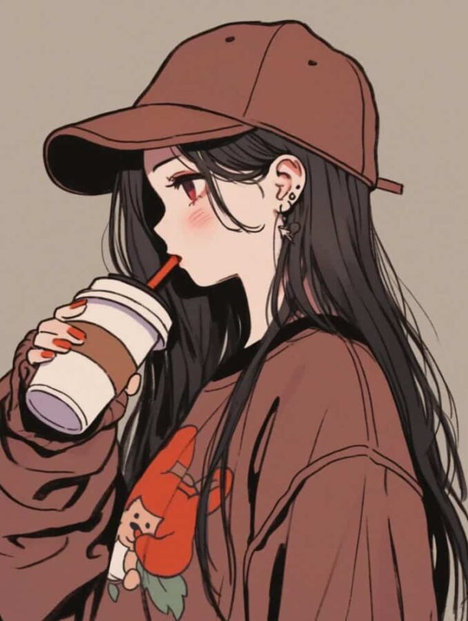 AI动漫喝咖啡的女孩微信头像 酷酷又温柔的气质女孩手拿咖啡头像_14