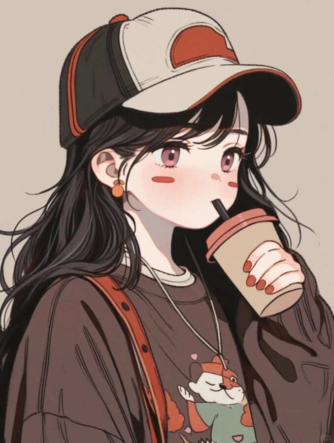 AI动漫喝咖啡的女孩微信头像 酷酷又温柔的气质女孩手拿咖啡头像_19