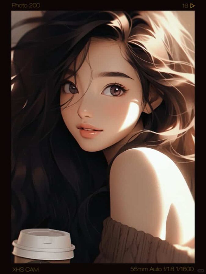 AI动漫喝咖啡的女孩微信头像 酷酷又温柔的气质女孩手拿咖啡头像_3