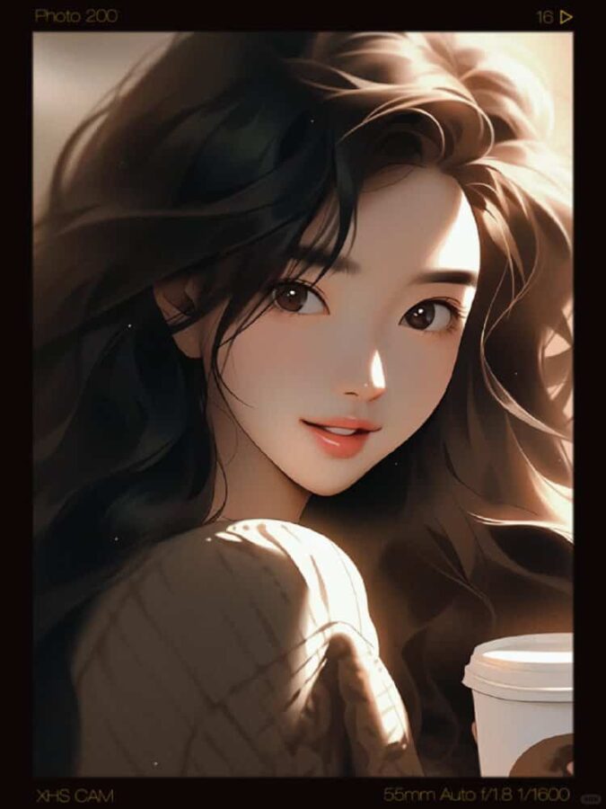 AI动漫喝咖啡的女孩微信头像 酷酷又温柔的气质女孩手拿咖啡头像_5