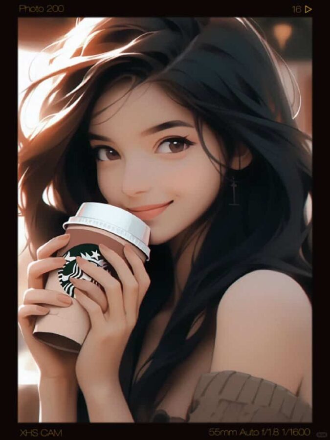 AI动漫喝咖啡的女孩微信头像 酷酷又温柔的气质女孩手拿咖啡头像_7