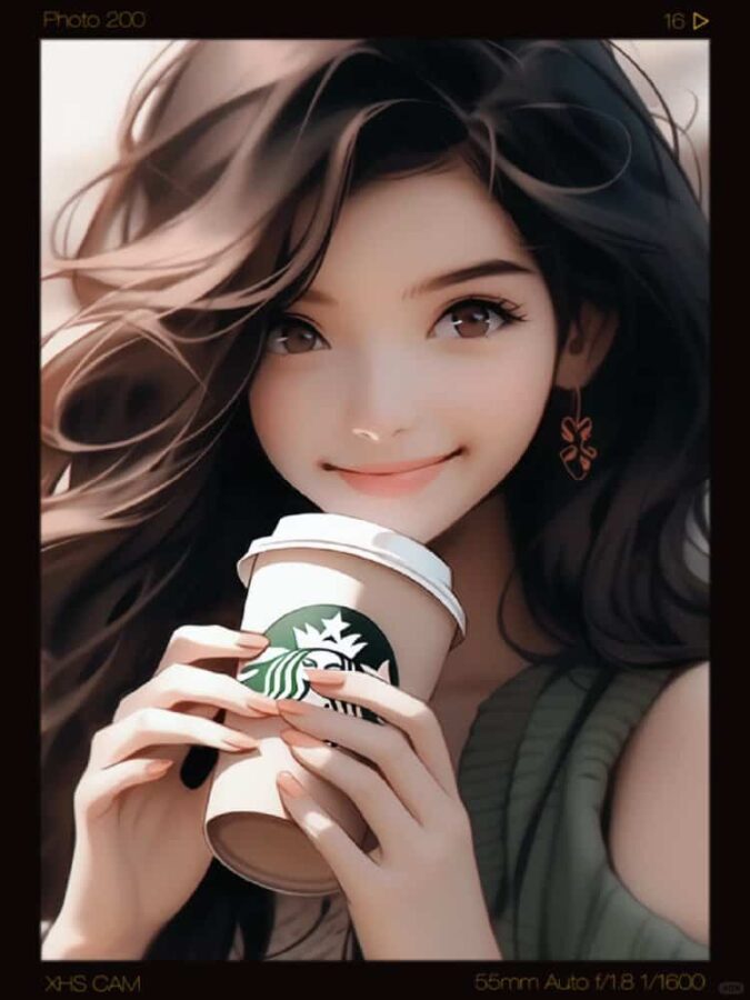 AI动漫喝咖啡的女孩微信头像 酷酷又温柔的气质女孩手拿咖啡头像_8