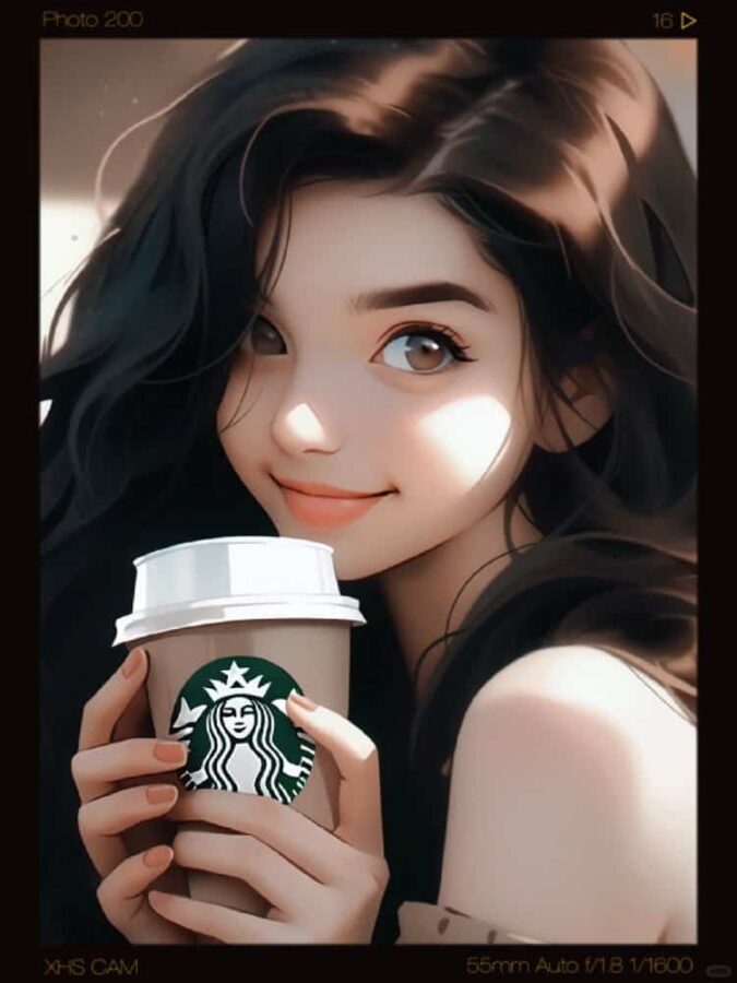 AI动漫喝咖啡的女孩微信头像 酷酷又温柔的气质女孩手拿咖啡头像_9