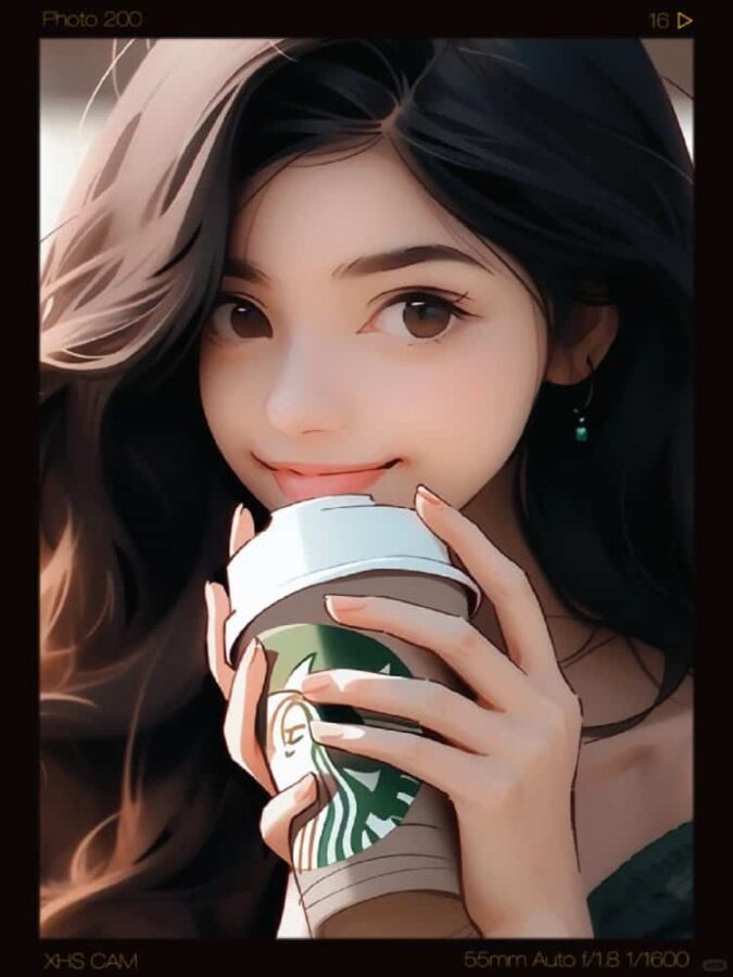 AI动漫喝咖啡的女孩微信头像 酷酷又温柔的气质女孩手拿咖啡头像_10