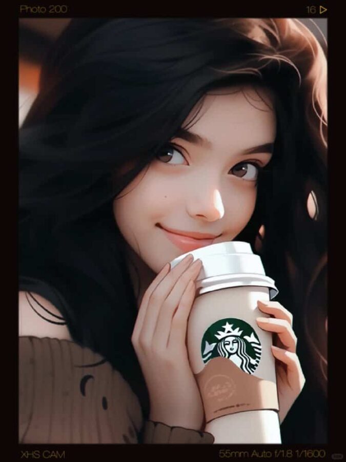 AI动漫喝咖啡的女孩微信头像 酷酷又温柔的气质女孩手拿咖啡头像_11