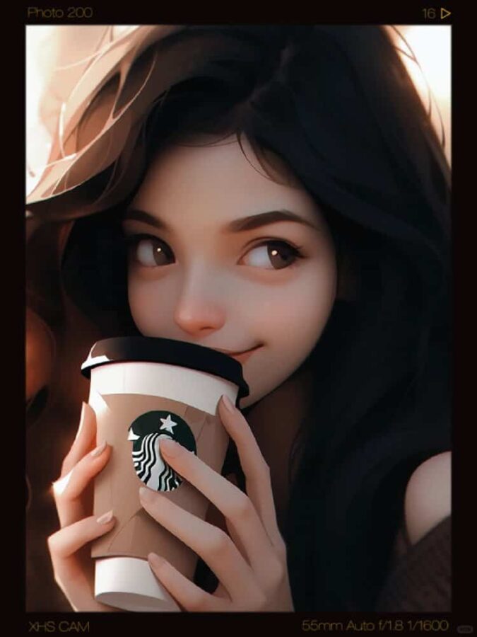 AI动漫喝咖啡的女孩微信头像 酷酷又温柔的气质女孩手拿咖啡头像_12