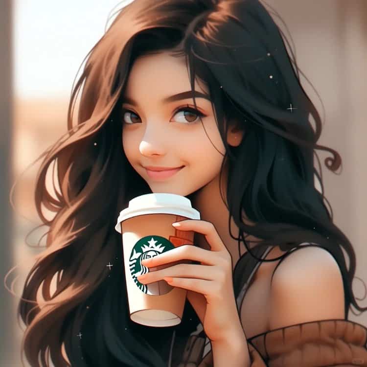 AI动漫喝咖啡的女孩微信头像 酷酷又温柔的气质女孩手拿咖啡头像_13