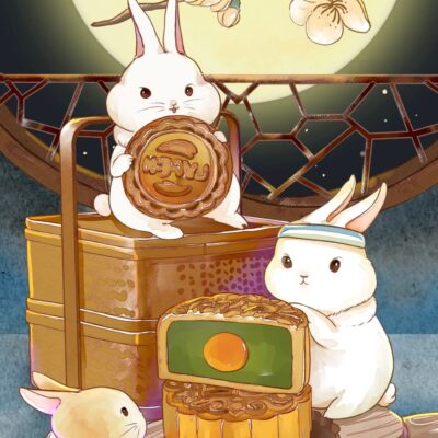 兔子和月亮插画风 中秋节发朋友圈逼格配图