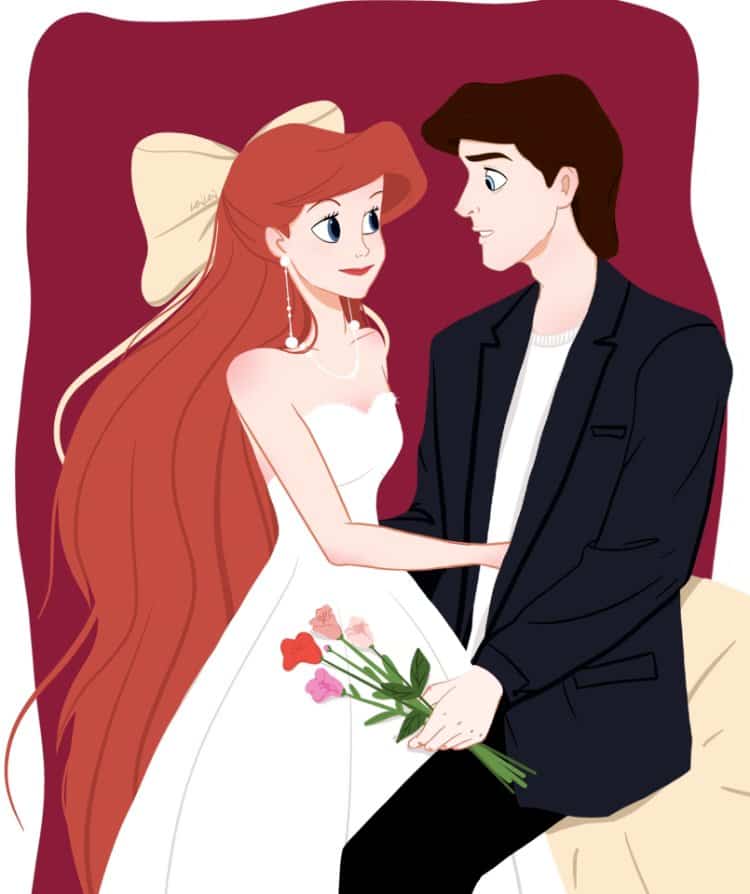 红发美人鱼公主爱丽儿和她的王子亚力克单人和双人卡通情侣头像图_2