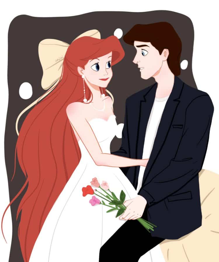 红发美人鱼公主爱丽儿和她的王子亚力克单人和双人卡通情侣头像图_3